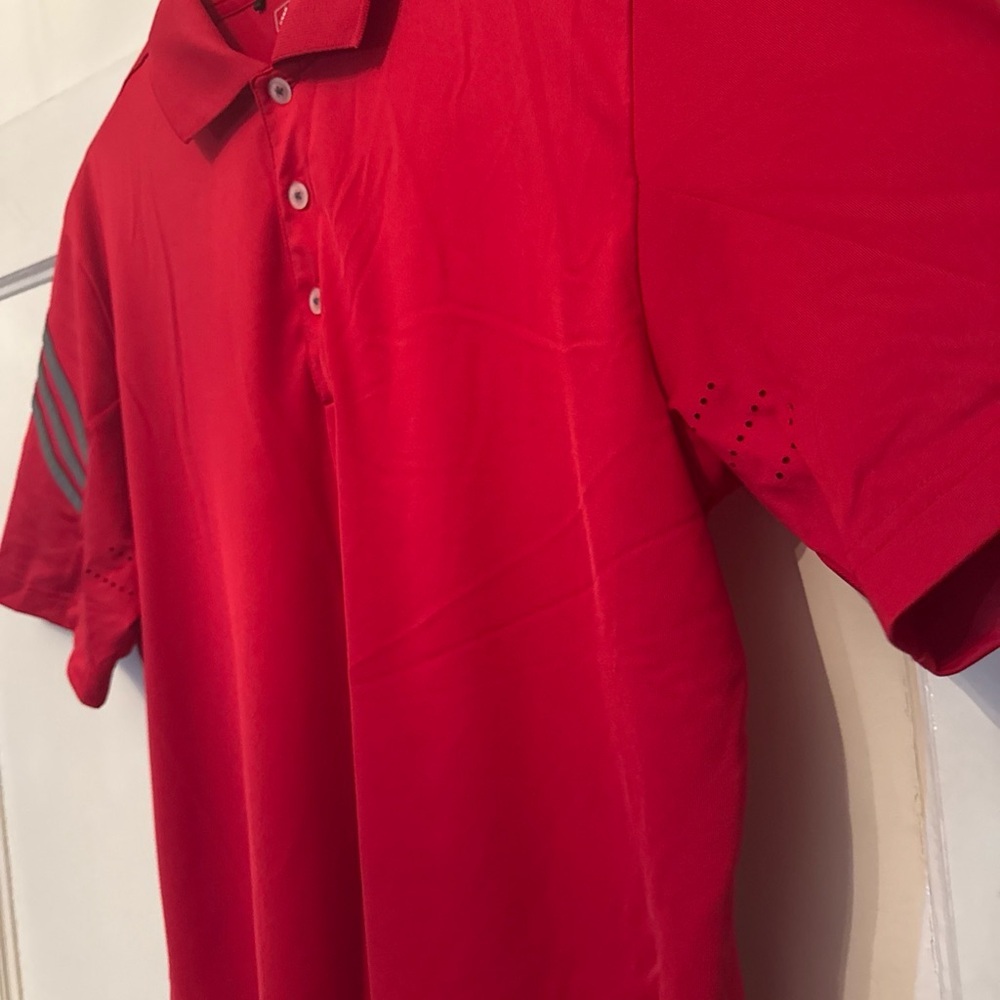 ADIDAS GOLF Men 3 Stripe  Short Sleeve Polo Shirt Collegiate Red size medium